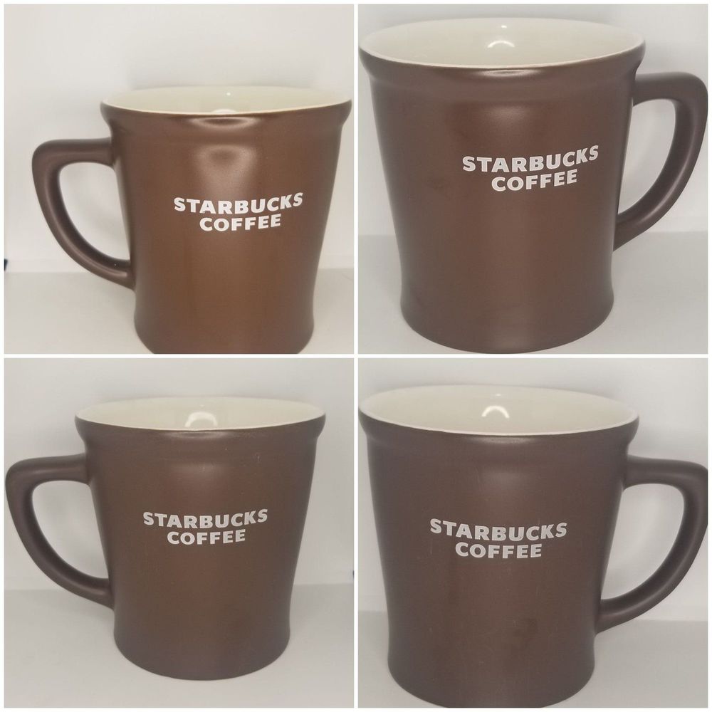 Starbucks Abbey Large Brown Coffee Mugs w/ White 16oz 2008
Set of 2